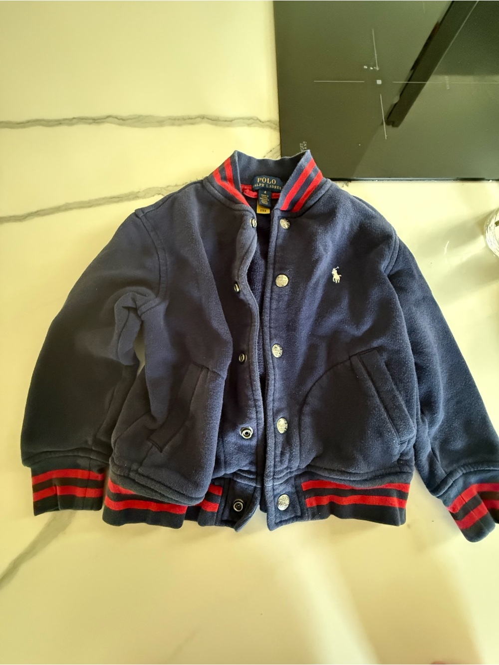 Ralph Lauren Navy Fleece Jacket with Red Trim